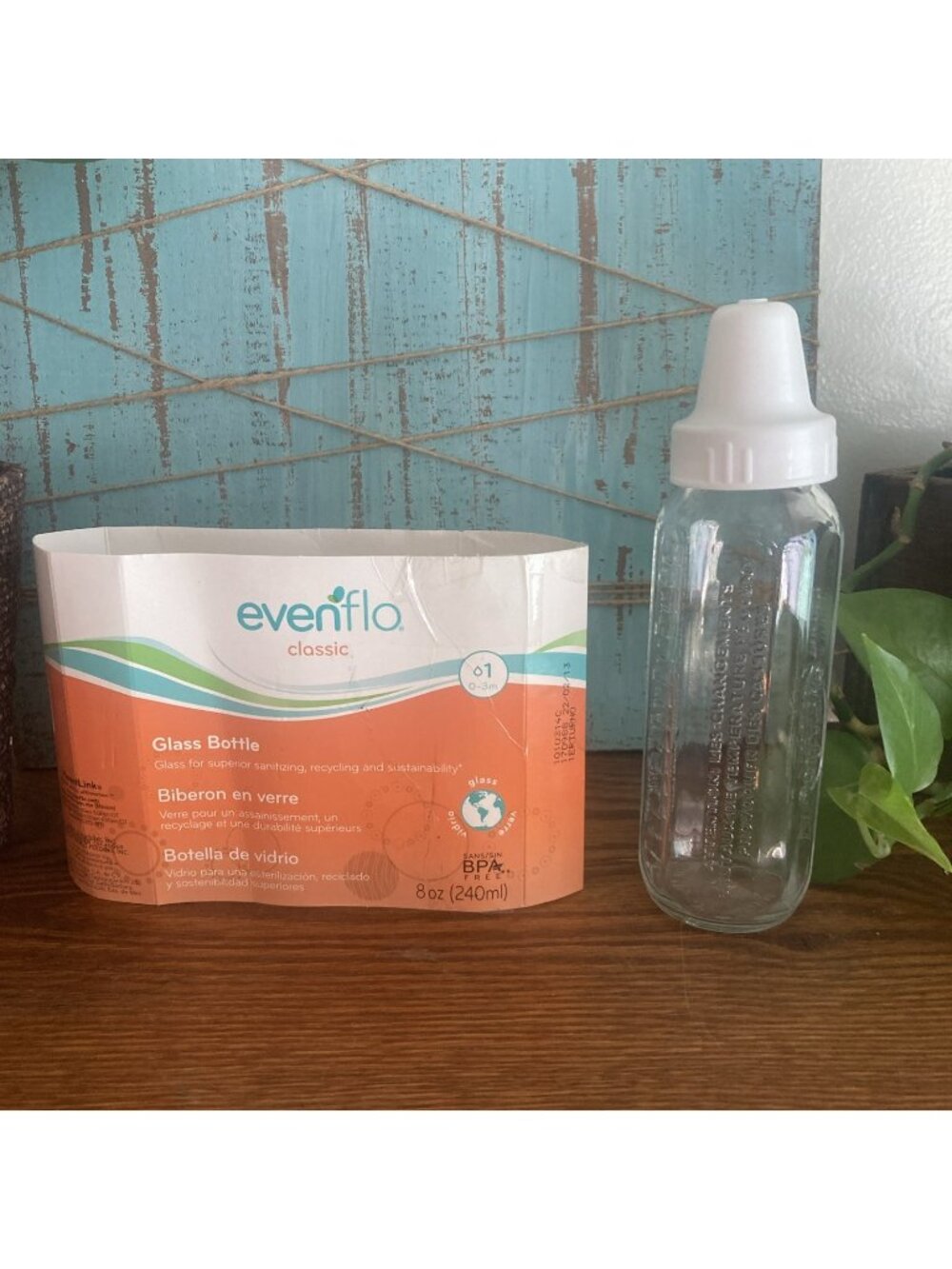 EvenFlo Classic 8 oz Glass BPA Free Baby Bottle Bottle and Nipple Cover Only